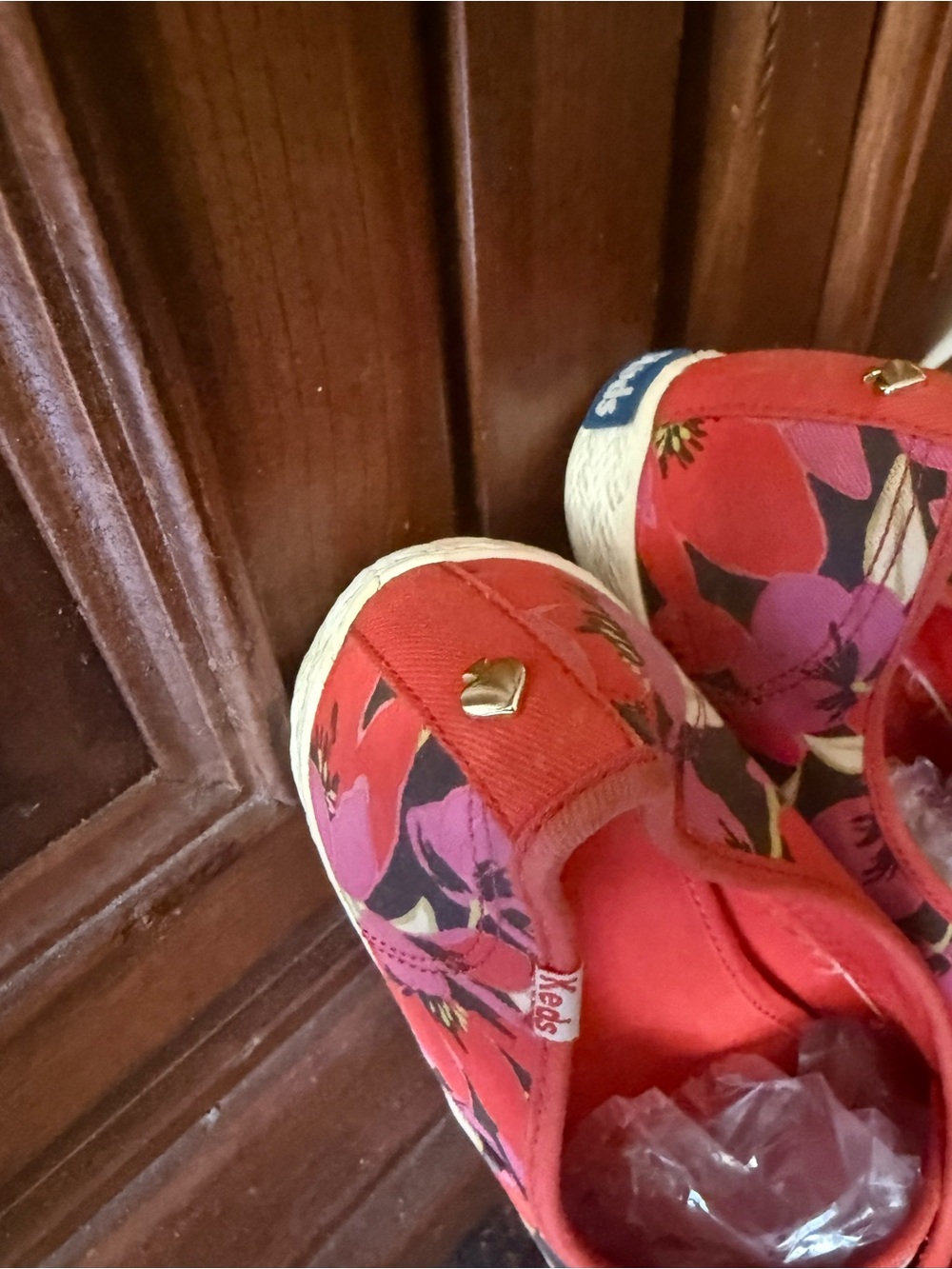 Kate Spade/Keds Floral Red Canvas Lace-Up Sneakers - Picture 4 of 5